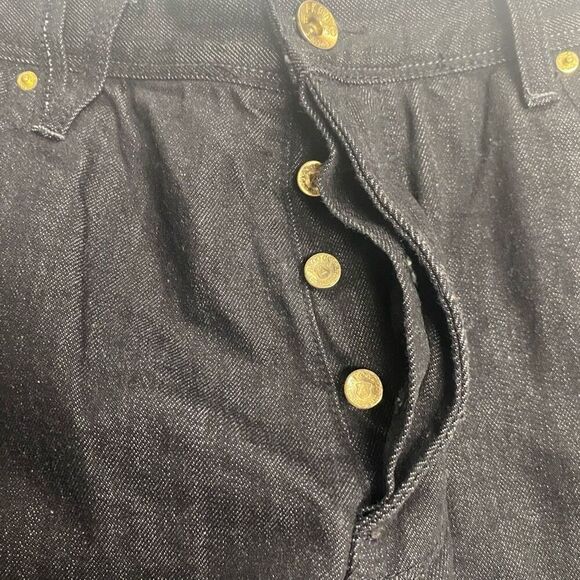 AKOO Men’s Button Fly Dark Wash Distressed Jeans Size 38X32 Reinforced Knee Blac - Picture 12 of 12